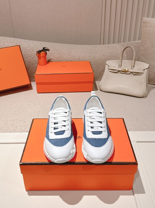 Hermès Men's and Women's Casual Sneakers Denim and Leather H-Motif 1 Hermès Men's and Women's Casual Sneakers Denim and Leather H-Motif