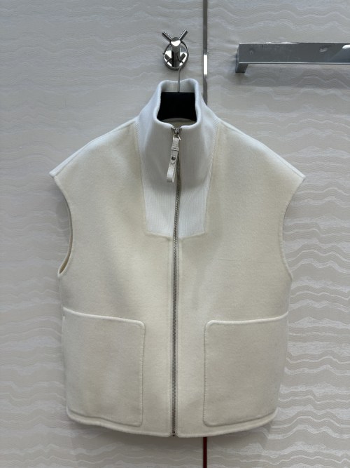 Elegant Women's Sleeveless Wool and Cashmere Blend Vest with Ribbed Collar 1 Elegant Women's Sleeveless Wool and Cashmere Blend Vest with Ribbed Collar