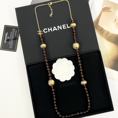 Chanel Amber Glass Beaded Necklace Vintage Gold-Tone Chain Sweater Necklace