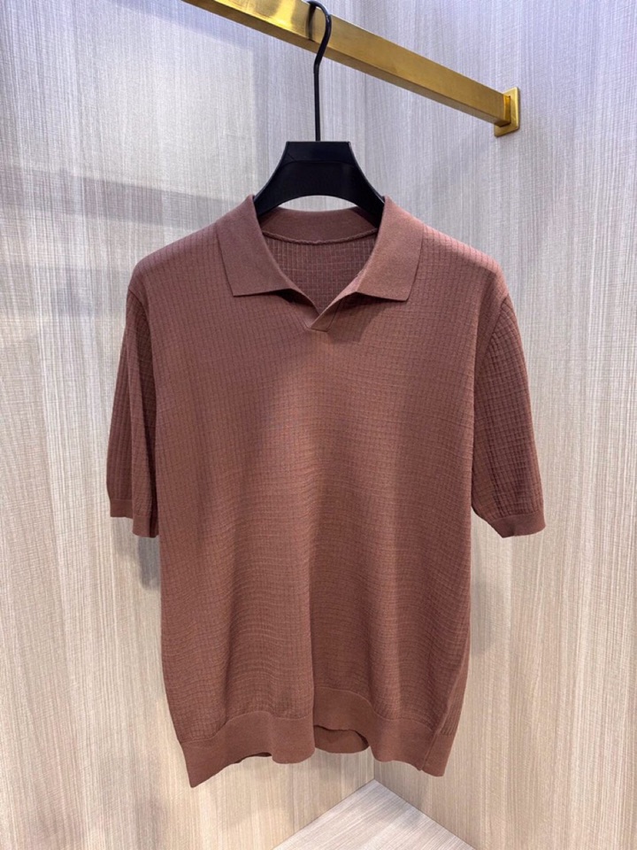  Loro Piana 诺悠翩雅lP🆕 春夏最新男士无纽扣短袖翻领T恤针织衫，精选高档天丝和羊毛混纺80