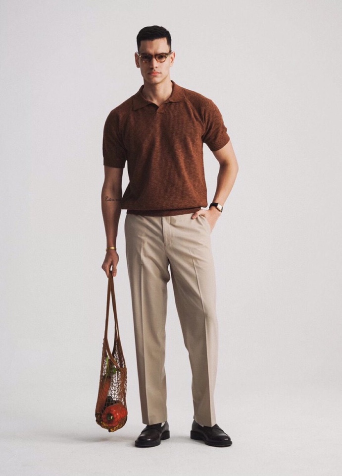  Loro Piana 诺悠翩雅lP🆕 春夏最新男士无纽扣短袖翻领T恤针织衫，精选高档天丝和羊毛混纺80