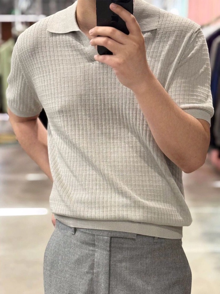  Loro Piana 诺悠翩雅lP🆕 春夏最新男士无纽扣短袖翻领T恤针织衫，精选高档天丝和羊毛混纺80