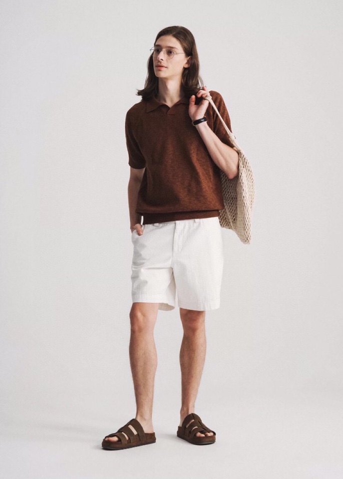  Loro Piana 诺悠翩雅lP🆕 春夏最新男士无纽扣短袖翻领T恤针织衫，精选高档天丝和羊毛混纺80