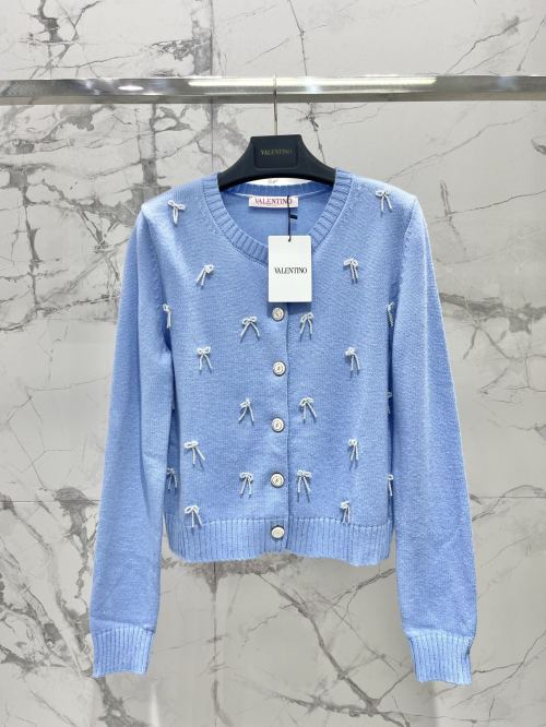 Valentino Embellished Bow Cashmere Cardigan, Women's Knitwear, Sky Blue 1 Valentino Embellished Bow Cashmere Cardigan, Women's Knitwear, Sky Blue