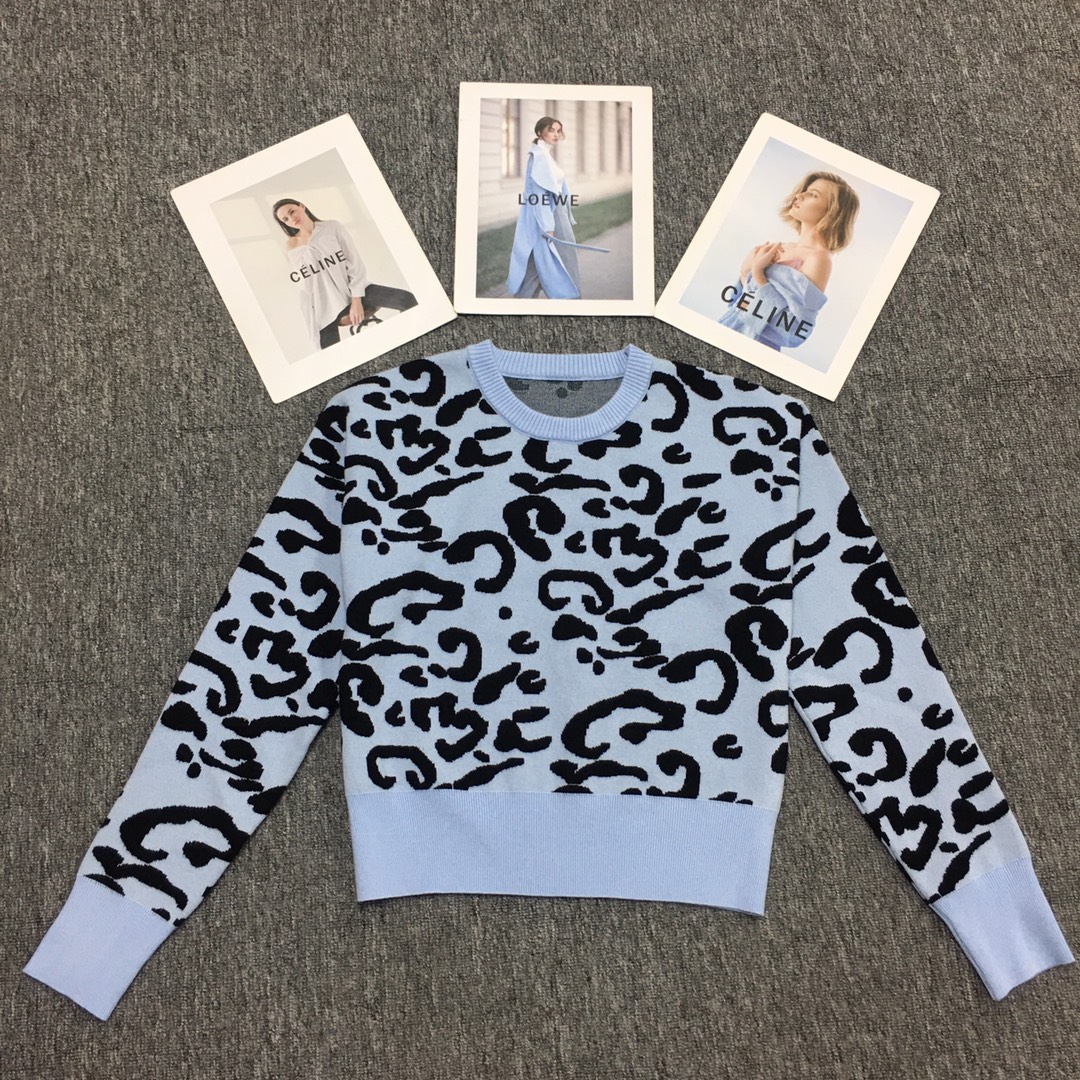 NO:475085,T002 Autumn and Winter Short Leopard Knitted Top SML Blue (original innovative model, you can go to online stores and do live broadcasts), alexander wang19860909T002 秋冬短款豹纹针织上衣 SML 蓝色（原创新款,可以上网店和做直播）,,alexander wang,Women's clothing