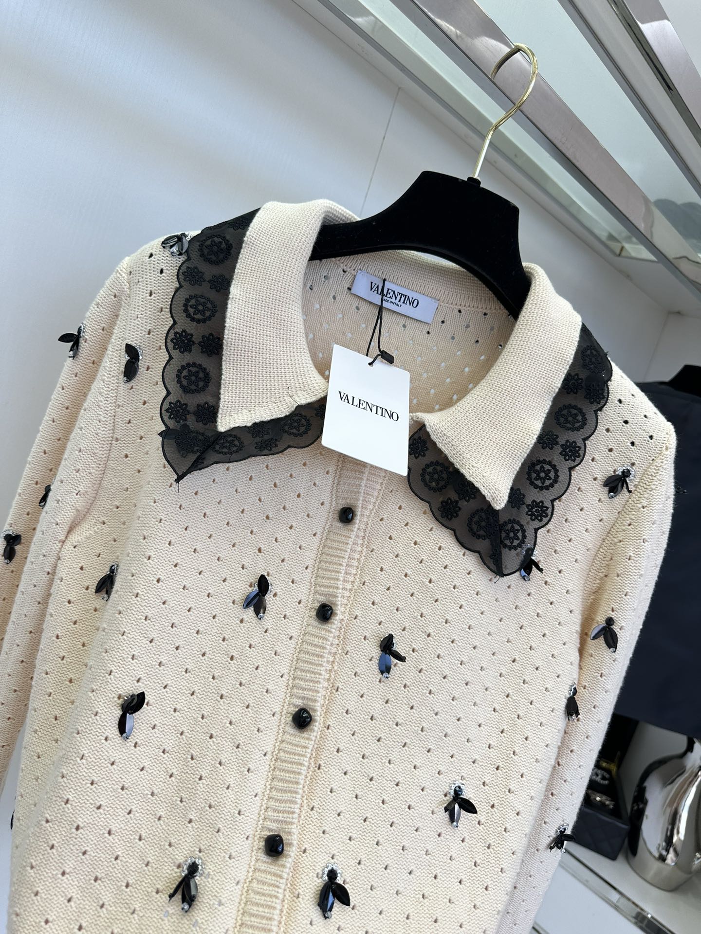 Elegant Beaded Peter Pan Collar Knit Cardigan - Chic & Timeless Style 5 i1755924565 8791 3