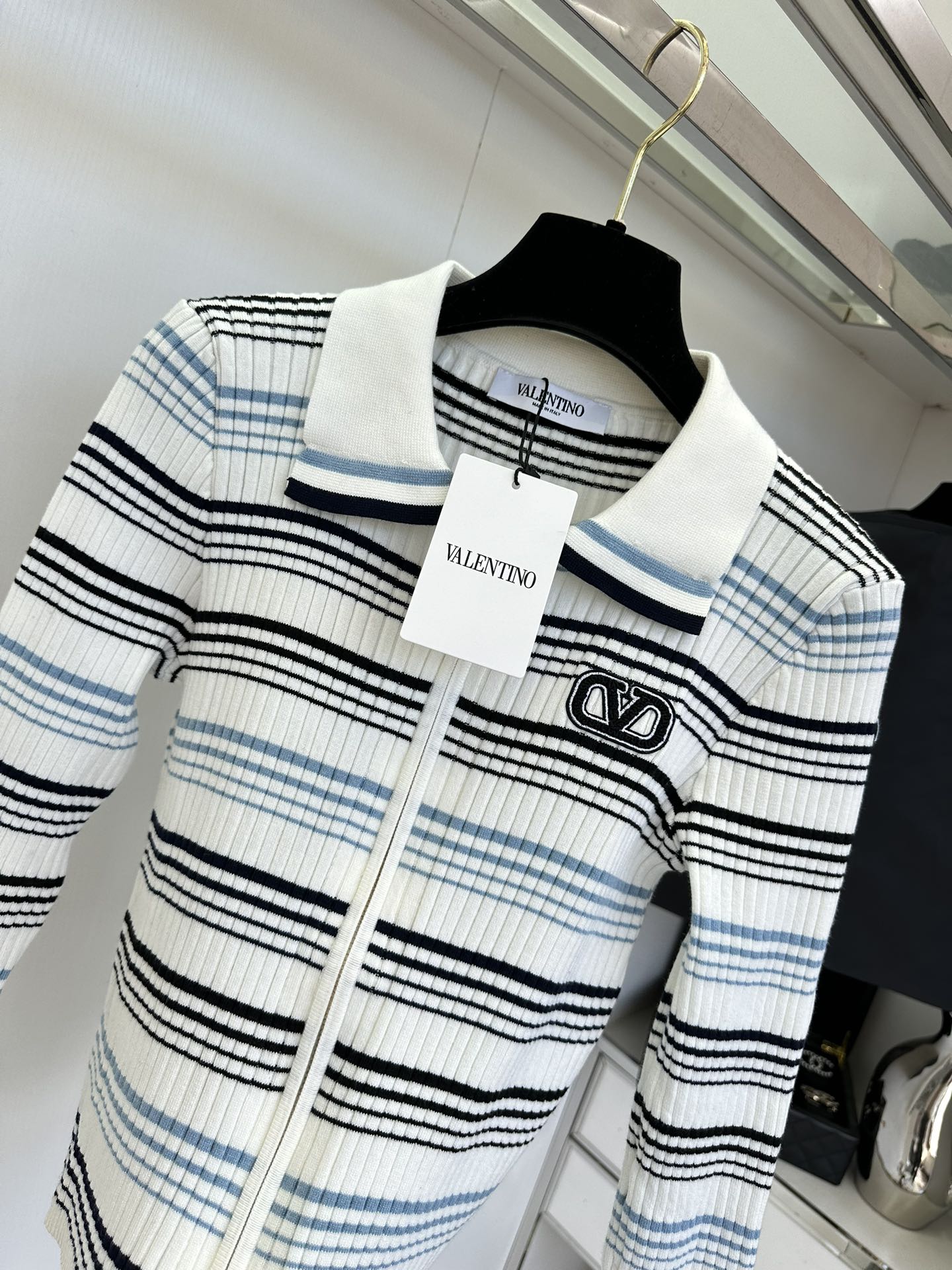 Striped Knit Cardigan with Zipper Closure and Sweet Collar 10 i1755925052 11 8