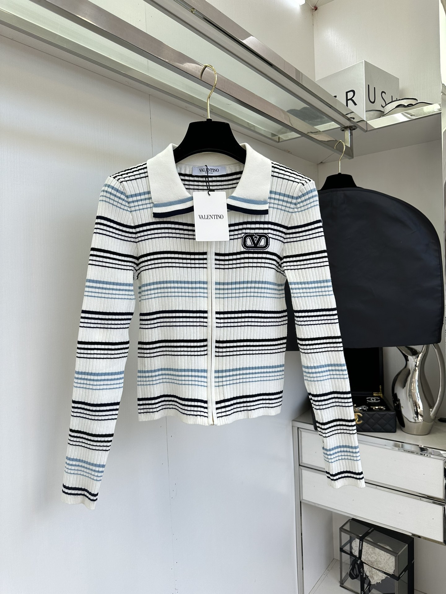 Striped Knit Cardigan with Zipper Closure and Sweet Collar 7 i1755925052 4843 5