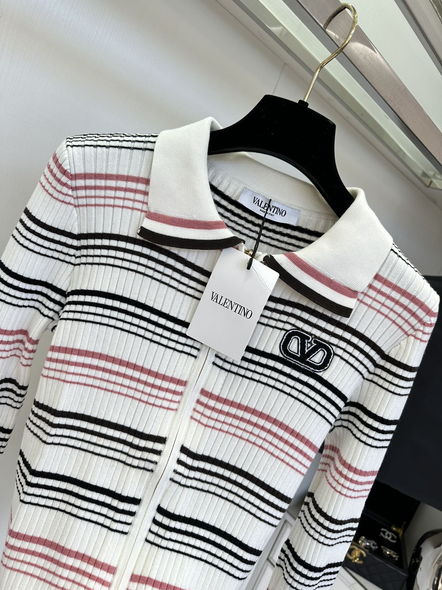 Striped Knit Cardigan with Zipper Closure and Sweet Collar 6 i1755925052 7468 4