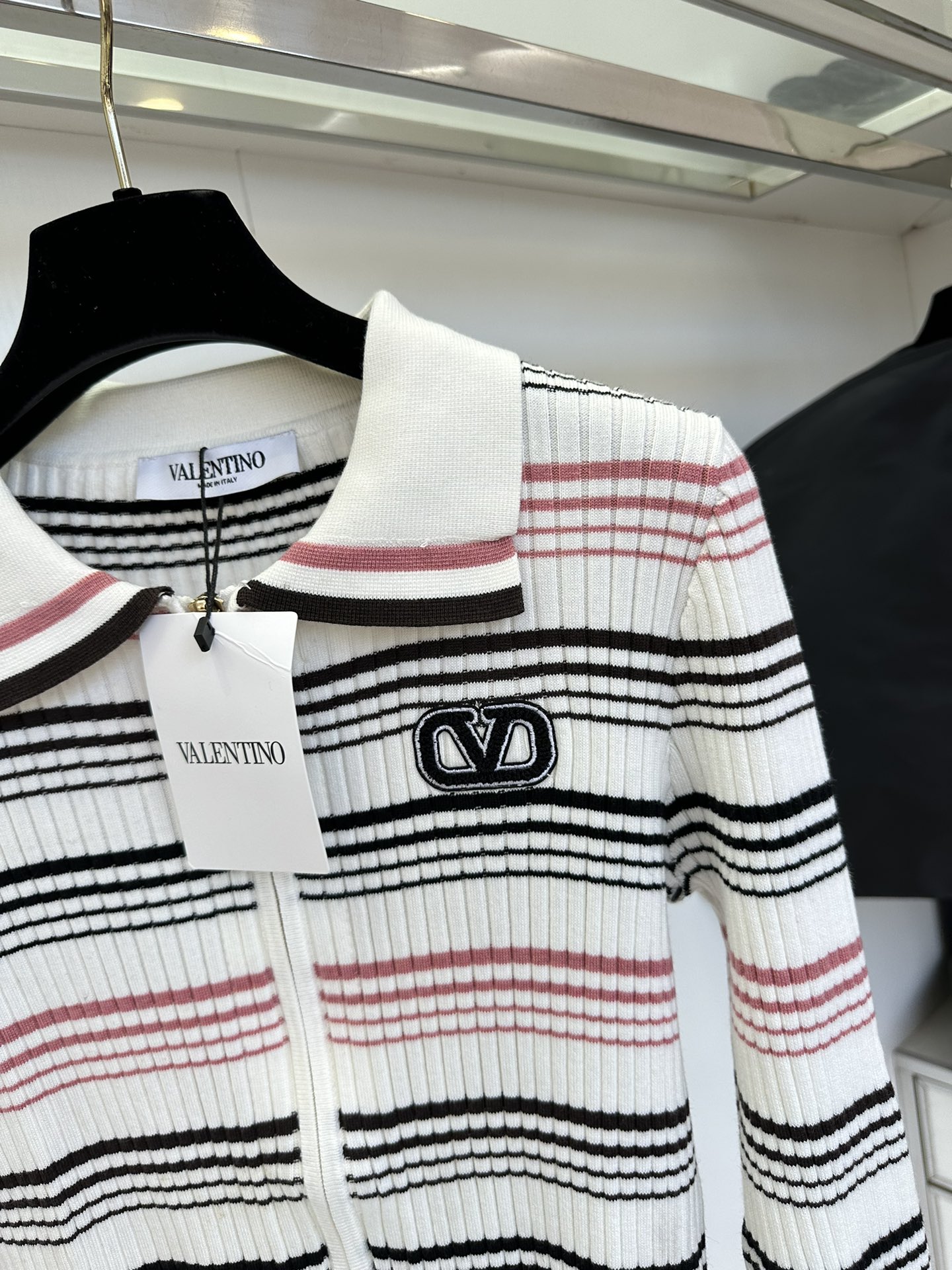 Striped Knit Cardigan with Zipper Closure and Sweet Collar 5 i1755925052 9722 3