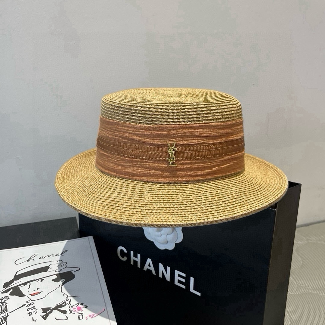 🆕

圣罗兰新款平顶遮阳帽，遮阳草帽，头围57cm