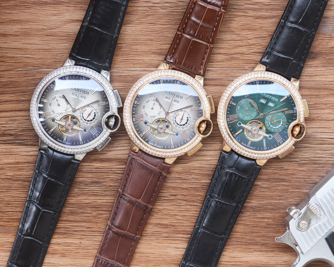 Cartier Style Automatic Men's Watch with Leather or Stainless Steel Band