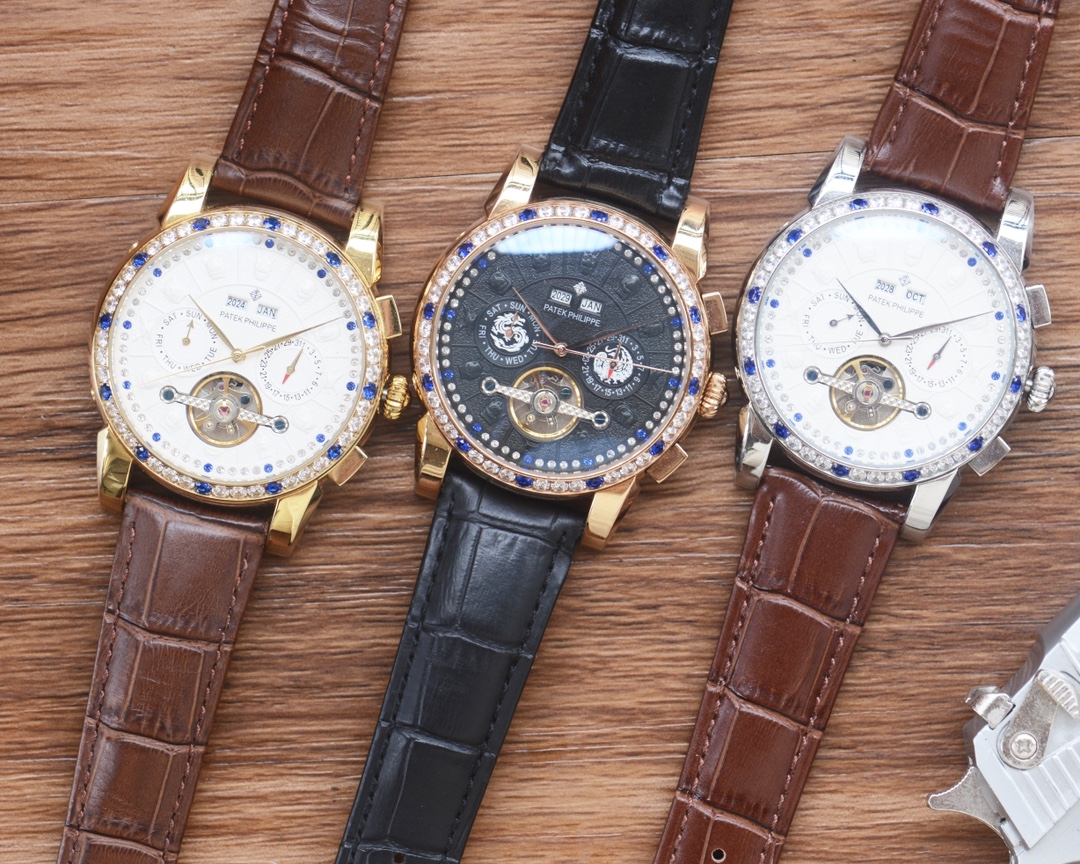 Patek Philippe Men's Automatic Mechanical Watch with Leather Band, 41mm