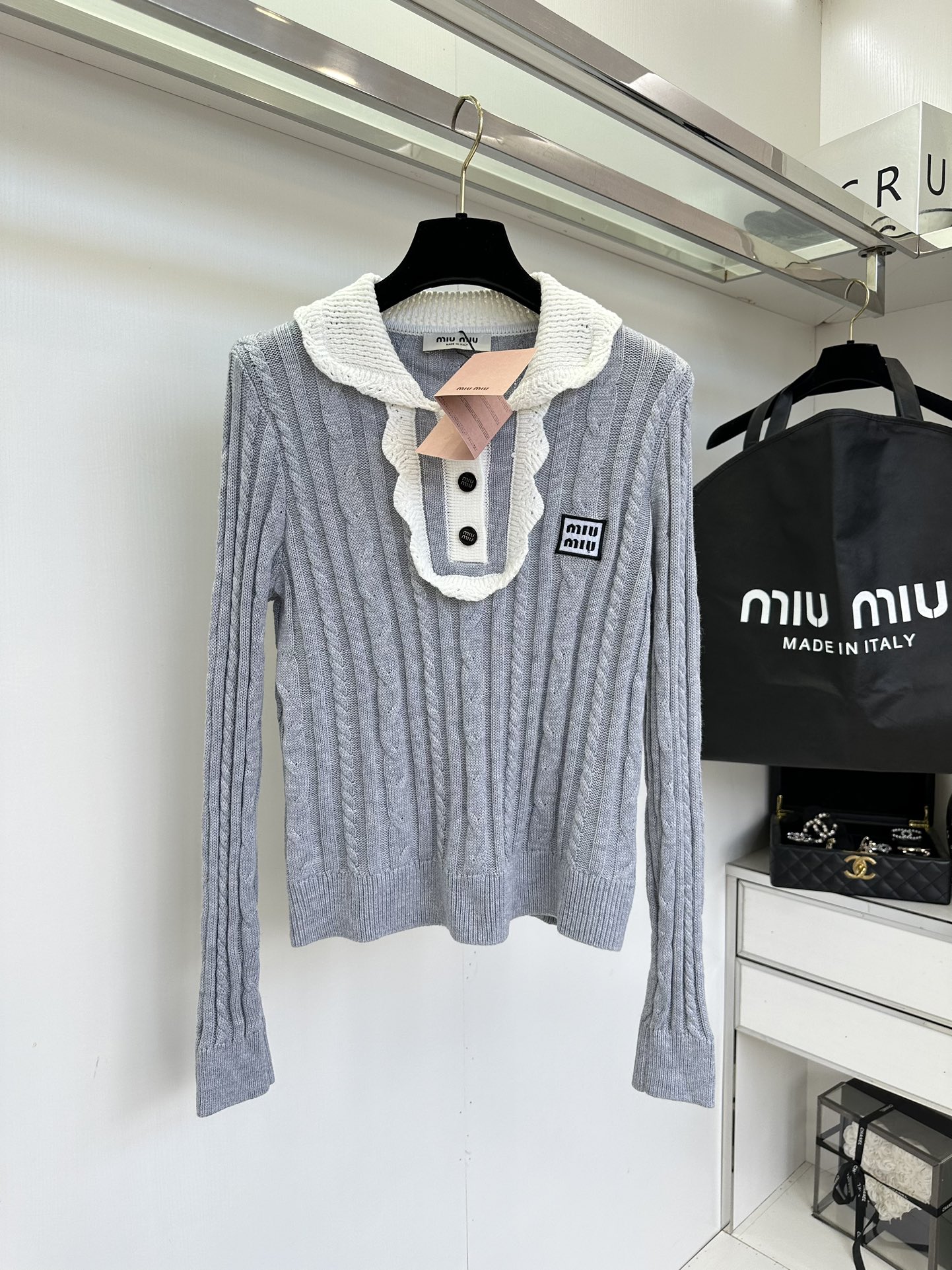 Miu Miu Striped Knit Top with Contrast Collar - Youthful & Slimming 5 i1755961309 2387 3
