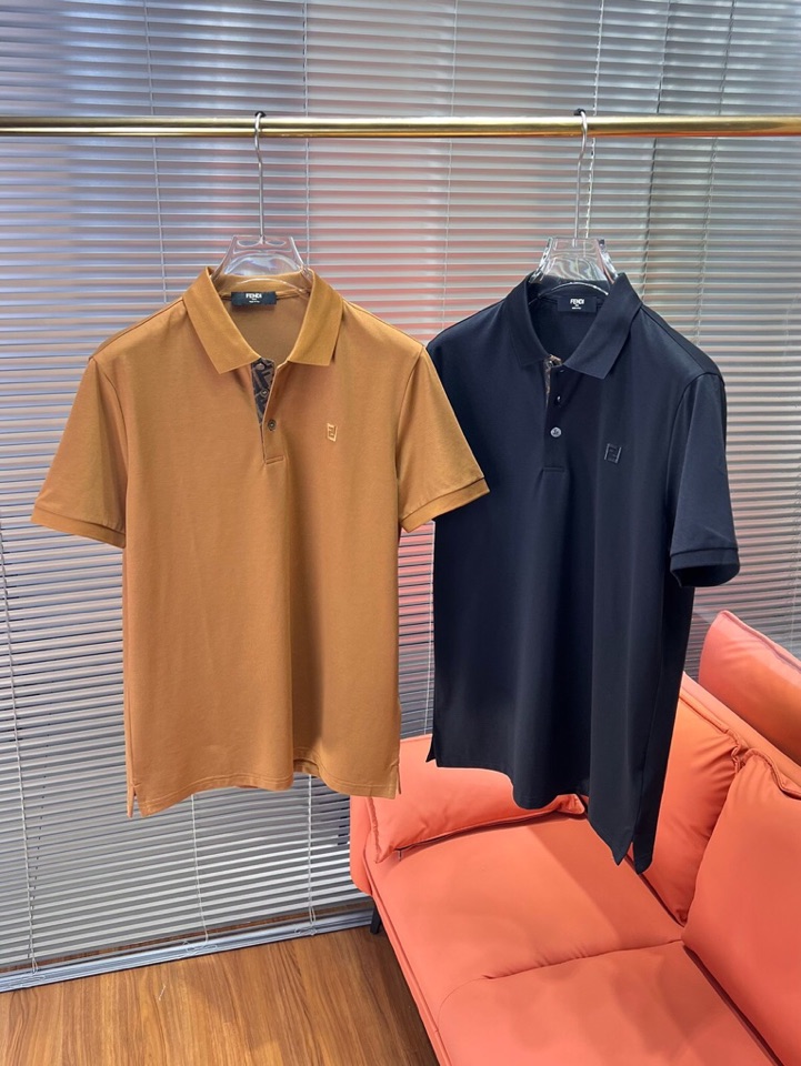  FENDI 芬迪25春夏新款男士撞色珠地网眼棉短袖翻领T恤Polo衫，原版珠地棉面料，可商务可休闲！2