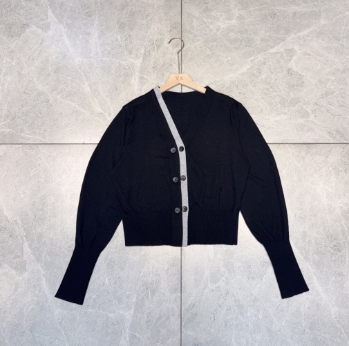 Women's Merino Wool V-Neck Cardigan Sweater with Contrasting Trim 1 Women's Merino Wool V-Neck Cardigan Sweater with Contrasting Trim