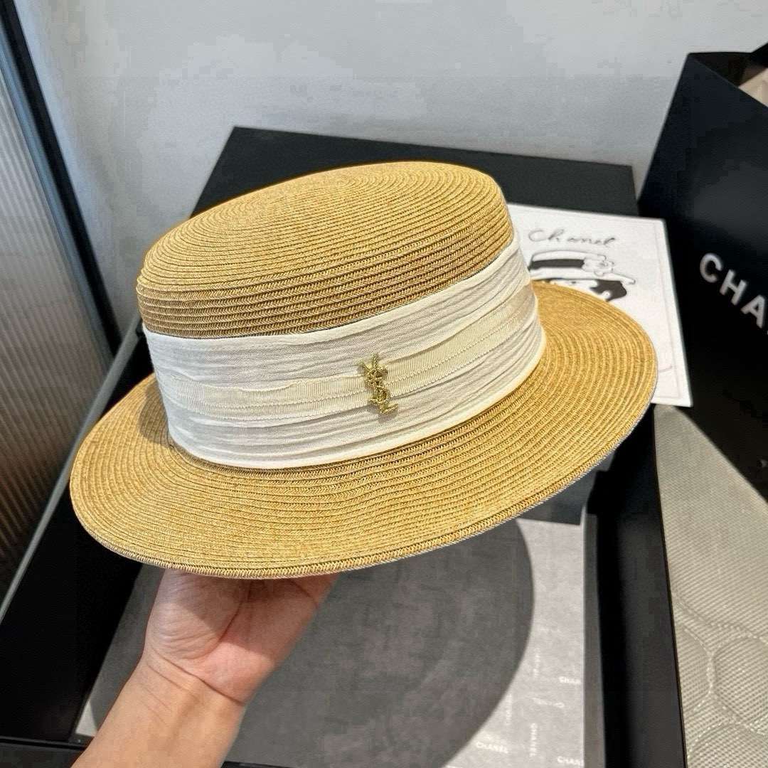 🆕

圣罗兰新款平顶遮阳帽，遮阳草帽，头围57cm