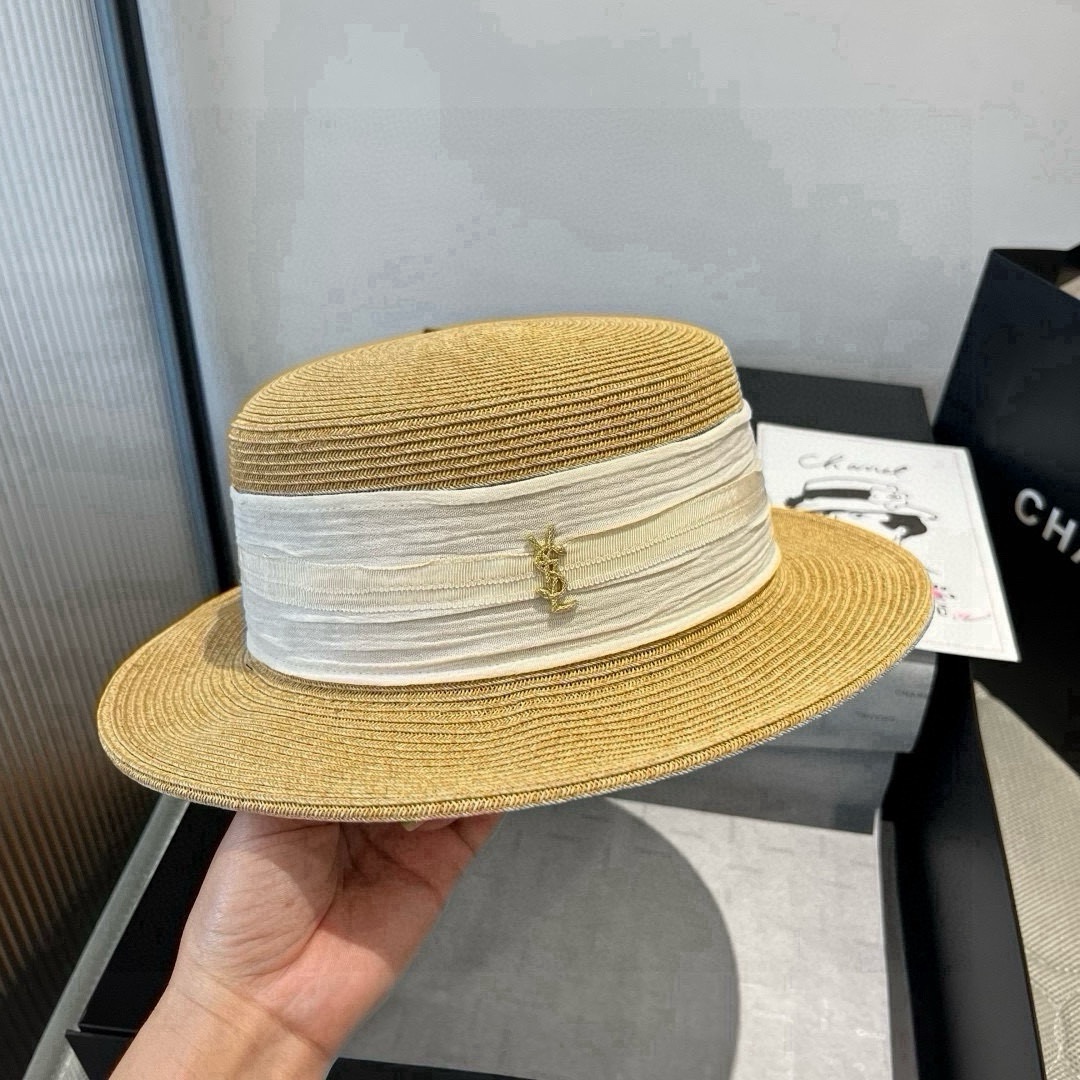 🆕

圣罗兰新款平顶遮阳帽，遮阳草帽，头围57cm