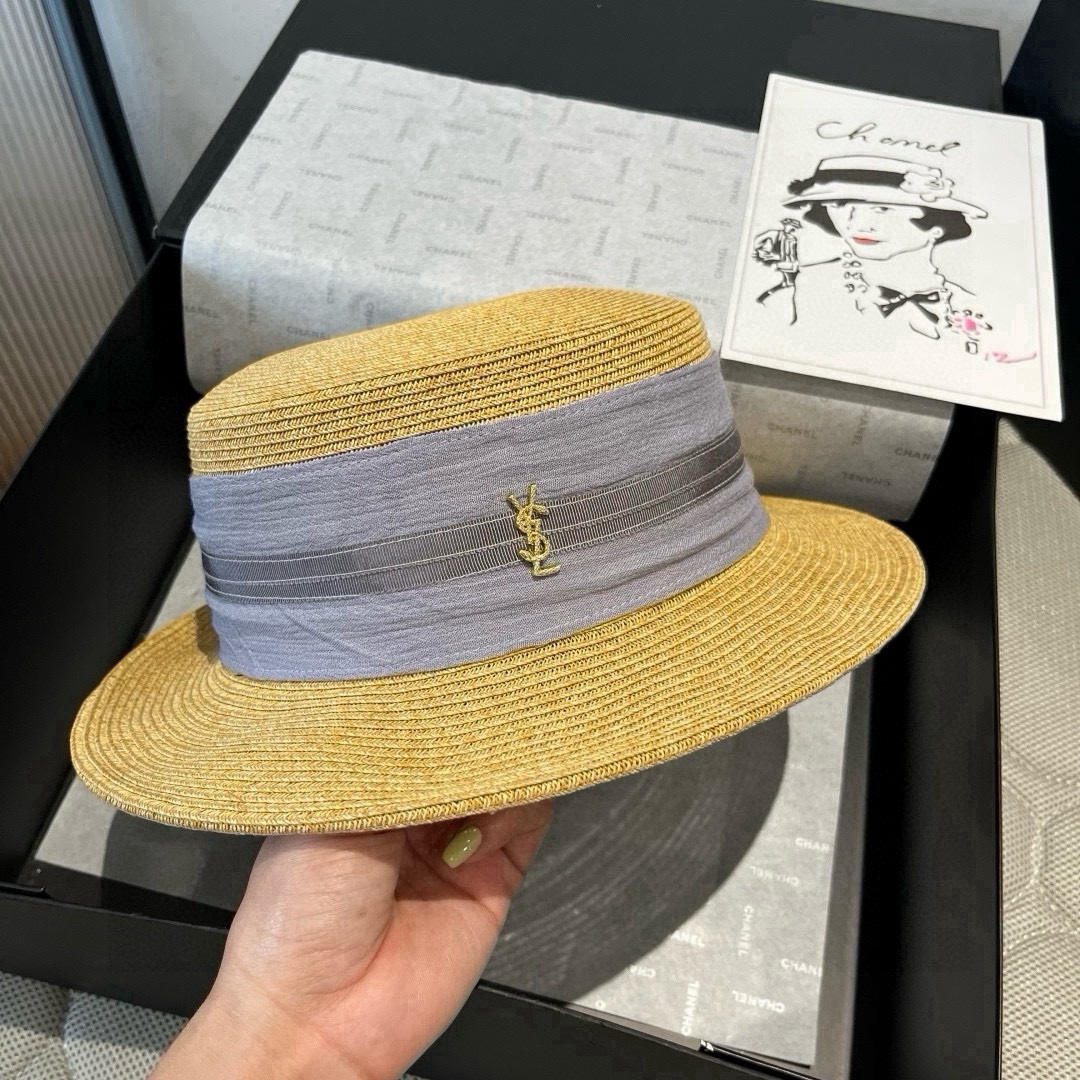 🆕

圣罗兰新款平顶遮阳帽，遮阳草帽，头围57cm