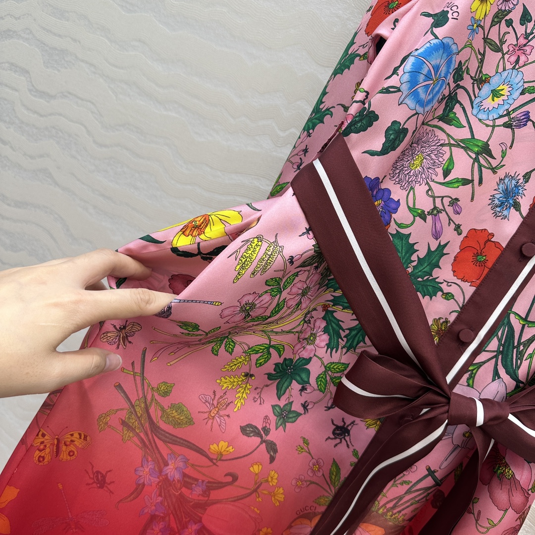 Gucci Floral Print Silk Dress, Shirt Collar, Tie Waist, Elegant & Stylish 22 i1756146314 4402 5