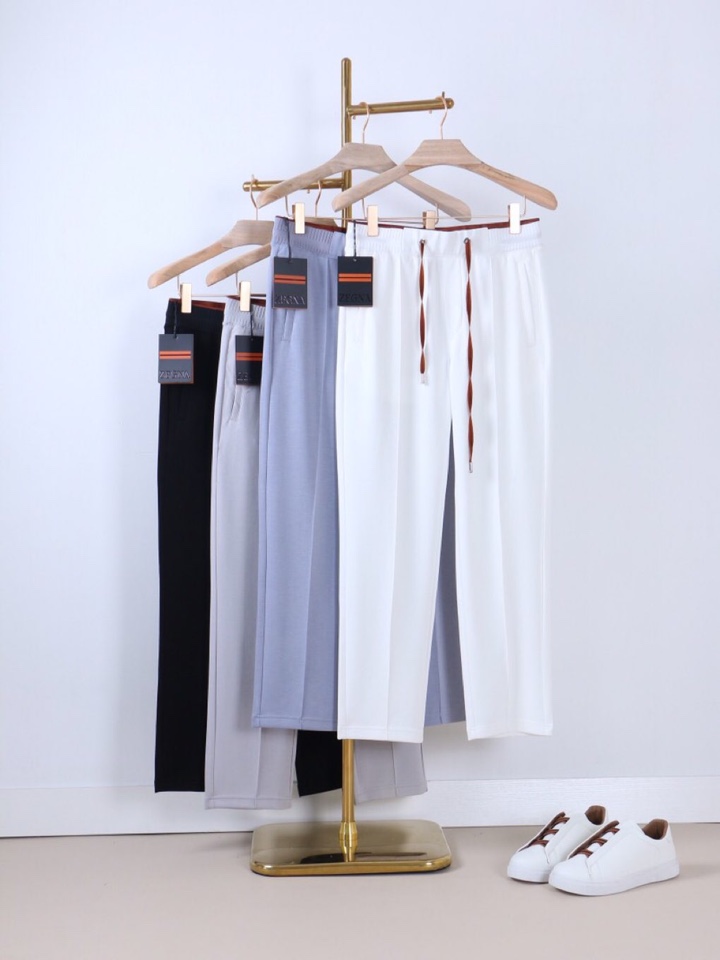 Ermenegildo Zegna 杰尼亚空气层质感长裤休闲裤\n质感老钱男士束腰直筒休闲裤，裤腰罗纹撞