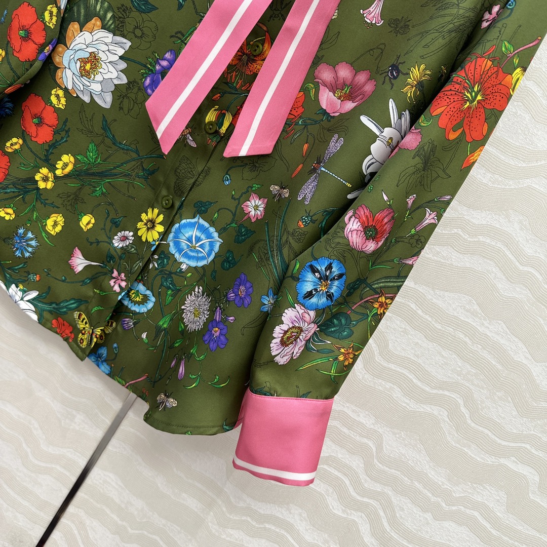 独家首发❤️原单品质💕GG浪漫度假印花真丝衬衫！全定位对花工艺，16姆米 100%真丝斜纹绸质感超赞！气