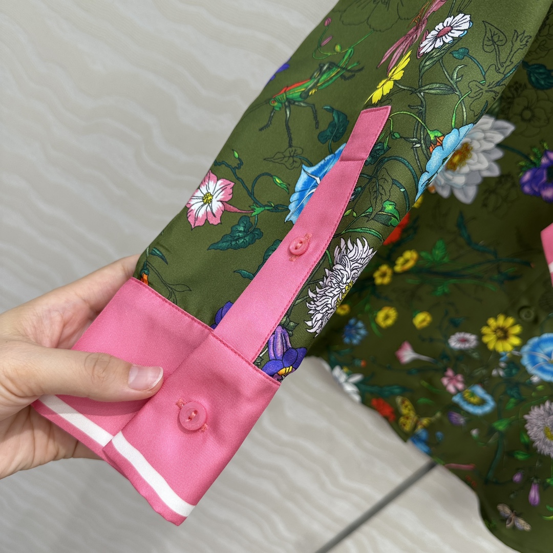 独家首发❤️原单品质💕GG浪漫度假印花真丝衬衫！全定位对花工艺，16姆米 100%真丝斜纹绸质感超赞！气