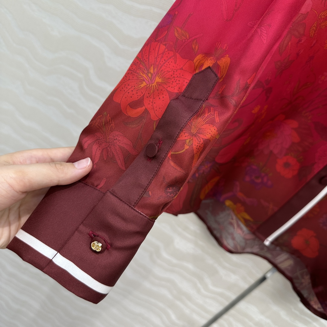 独家首发❤️原单品质💕GG浪漫度假印花真丝衬衫！全定位对花工艺，16姆米 100%真丝斜纹绸质感超赞！气