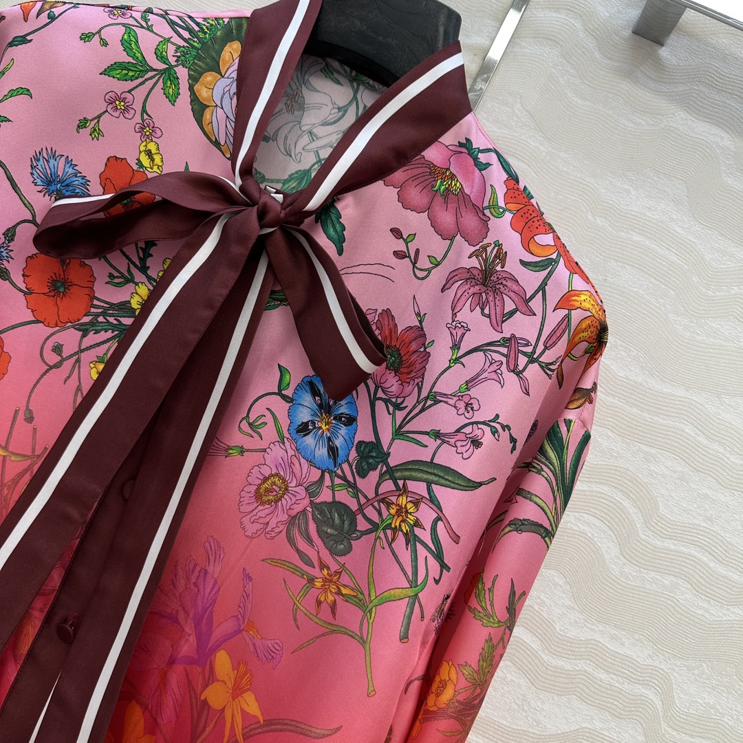 独家首发❤️原单品质💕GG浪漫度假印花真丝衬衫！全定位对花工艺，16姆米 100%真丝斜纹绸质感超赞！气