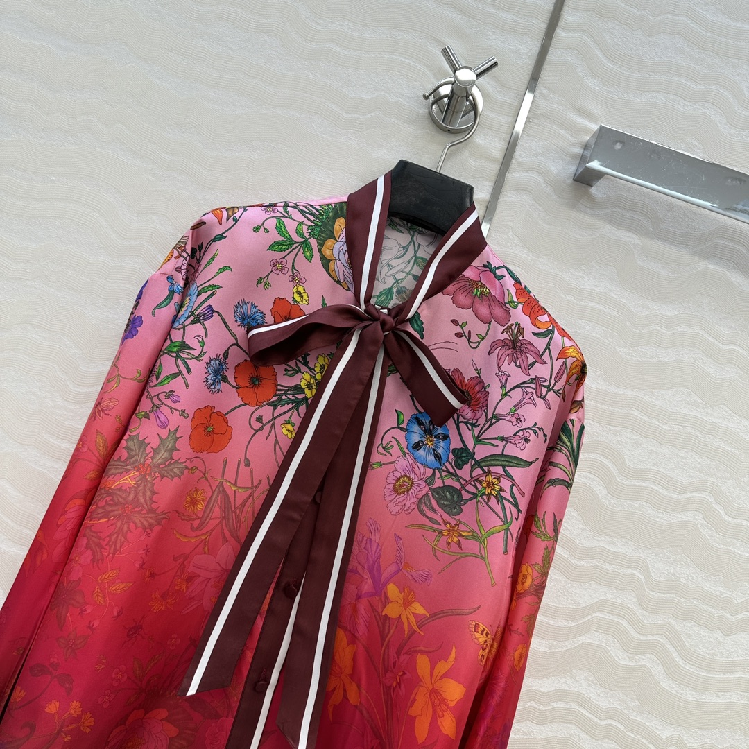 独家首发❤️原单品质💕GG浪漫度假印花真丝衬衫！全定位对花工艺，16姆米 100%真丝斜纹绸质感超赞！气