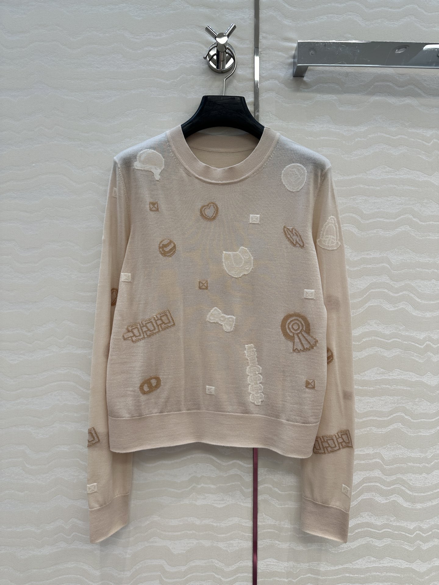 独家首发，原单品质❤️H高智感穿搭！早秋新品提花长袖上衣！18针进口100%羊毛纱线细腻柔软的手感无敌赞