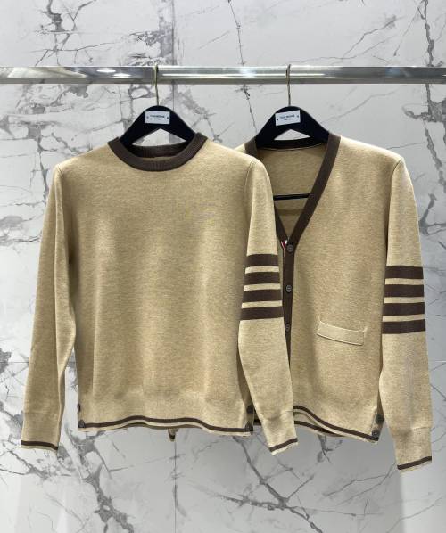 Thom Browne Women's Beige Four-Bar Knit Sweater & Cardigan Set 1 Thom Browne Women's Beige Four-Bar Knit Sweater & Cardigan Set