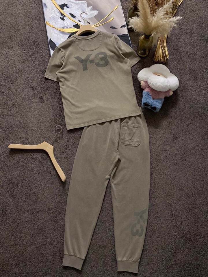 Y-3 山本耀司春夏/SS 主推仿旧水洗褪色短袖圆领T恤套装，定制贵柜品质巴黎百分棉260克长绒棉面料，