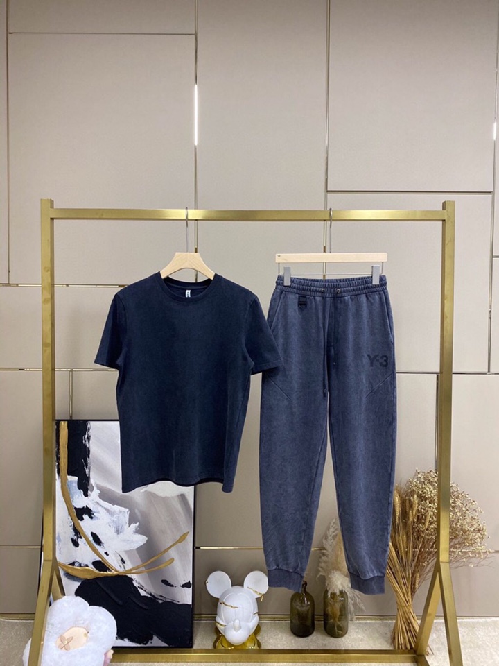 Y-3 山本耀司春夏/SS 主推仿旧水洗褪色短袖圆领T恤套装，定制贵柜品质巴黎百分棉260克长绒棉面料，