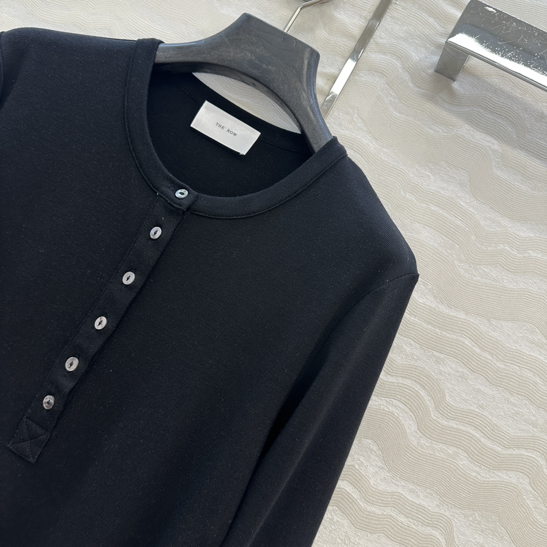 独家首发❤️原单品质，Row风纸片人穿搭！亨利领进口天丝羊毛打底衫！定制深海灰贝壳扣。超级显瘦神器！极简