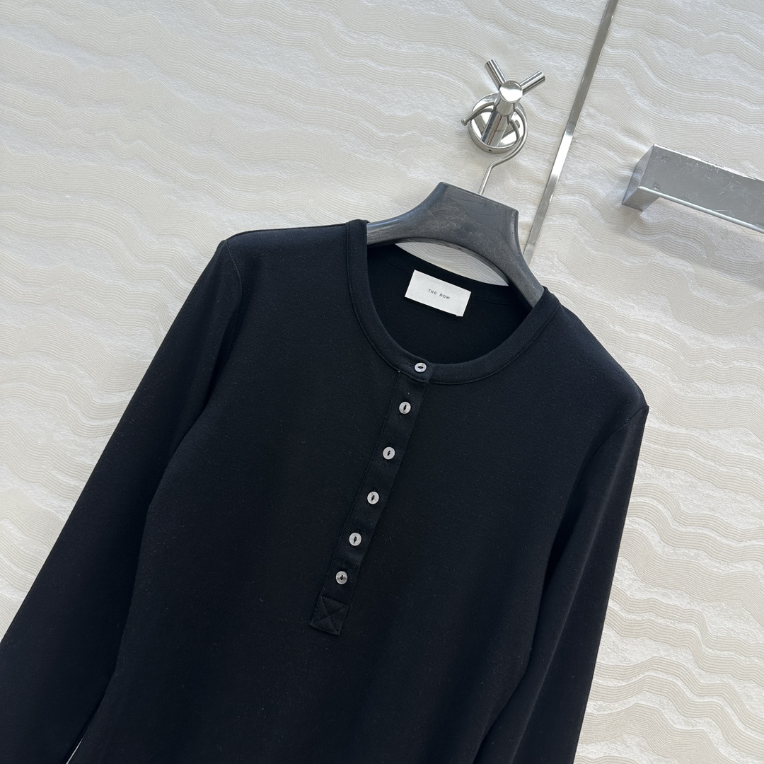 独家首发❤️原单品质，Row风纸片人穿搭！亨利领进口天丝羊毛打底衫！定制深海灰贝壳扣。超级显瘦神器！极简