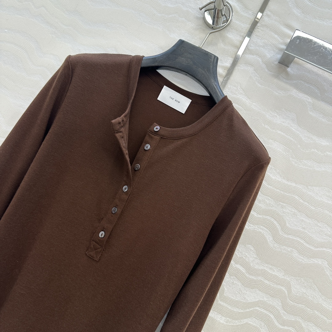 独家首发❤️原单品质，Row风纸片人穿搭！亨利领进口天丝羊毛打底衫！定制深海灰贝壳扣。超级显瘦神器！极简