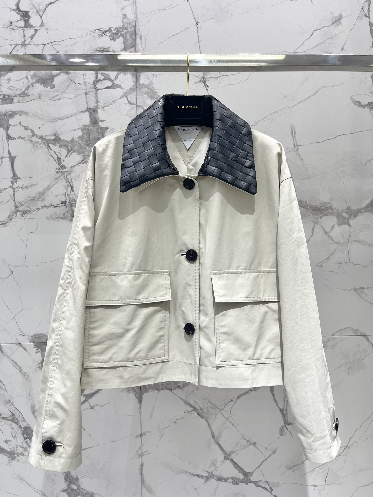 Veste Bottega Veneta en coton tressé à col contrastant pour femme