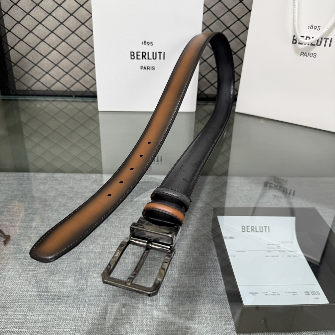 配原包装3.5宽Berluti 布鲁提 新款上新🆕 最新款男士腰带，高端质感感受，顶级擦色小牛皮质感极好