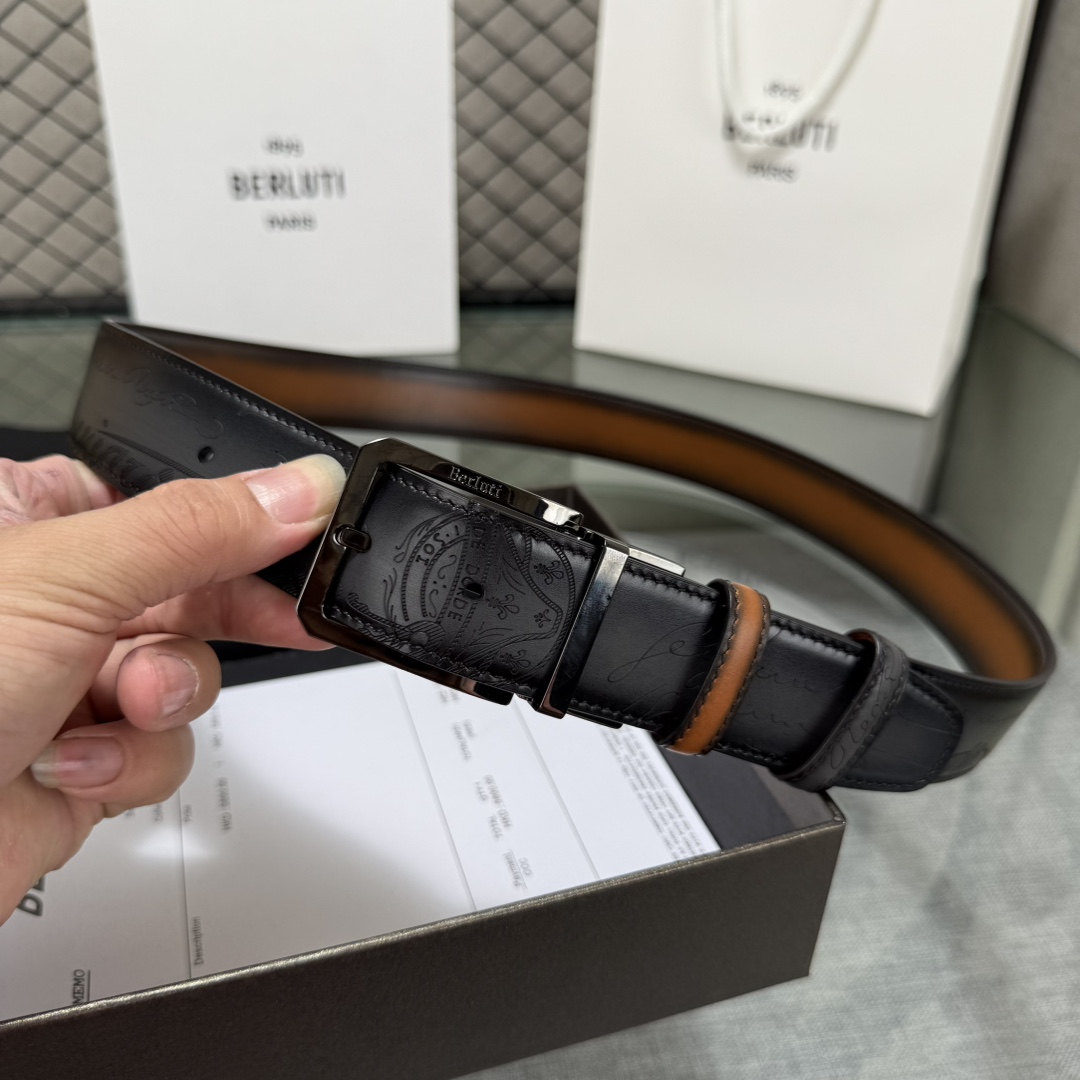 配原包装3.5宽Berluti 布鲁提 新款上新🆕 最新款男士腰带，高端质感感受，顶级擦色小牛皮质感极好