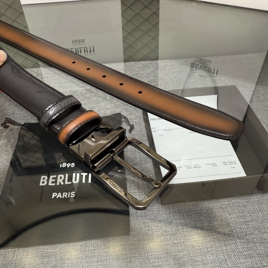 配原包装3.5宽Berluti 布鲁提 新款上新🆕 最新款男士腰带，高端质感感受，顶级擦色小牛皮质感极好
