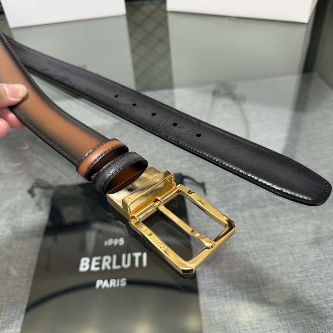 配原包装3.5宽Berluti 布鲁提 新款上新🆕 最新款男士腰带，高端质感感受，顶级擦色小牛皮质感极好