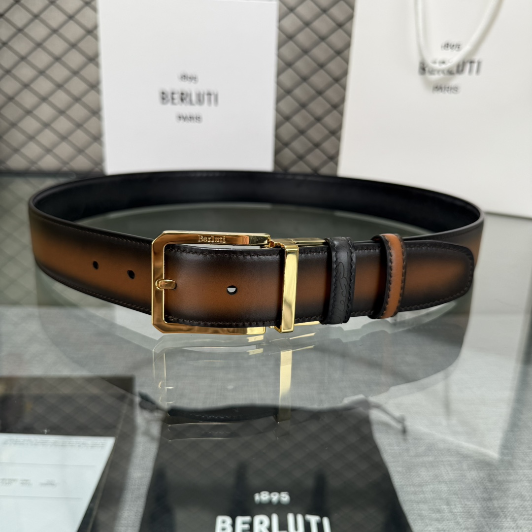 配原包装3.5宽Berluti 布鲁提 新款上新🆕 最新款男士腰带，高端质感感受，顶级擦色小牛皮质感极好