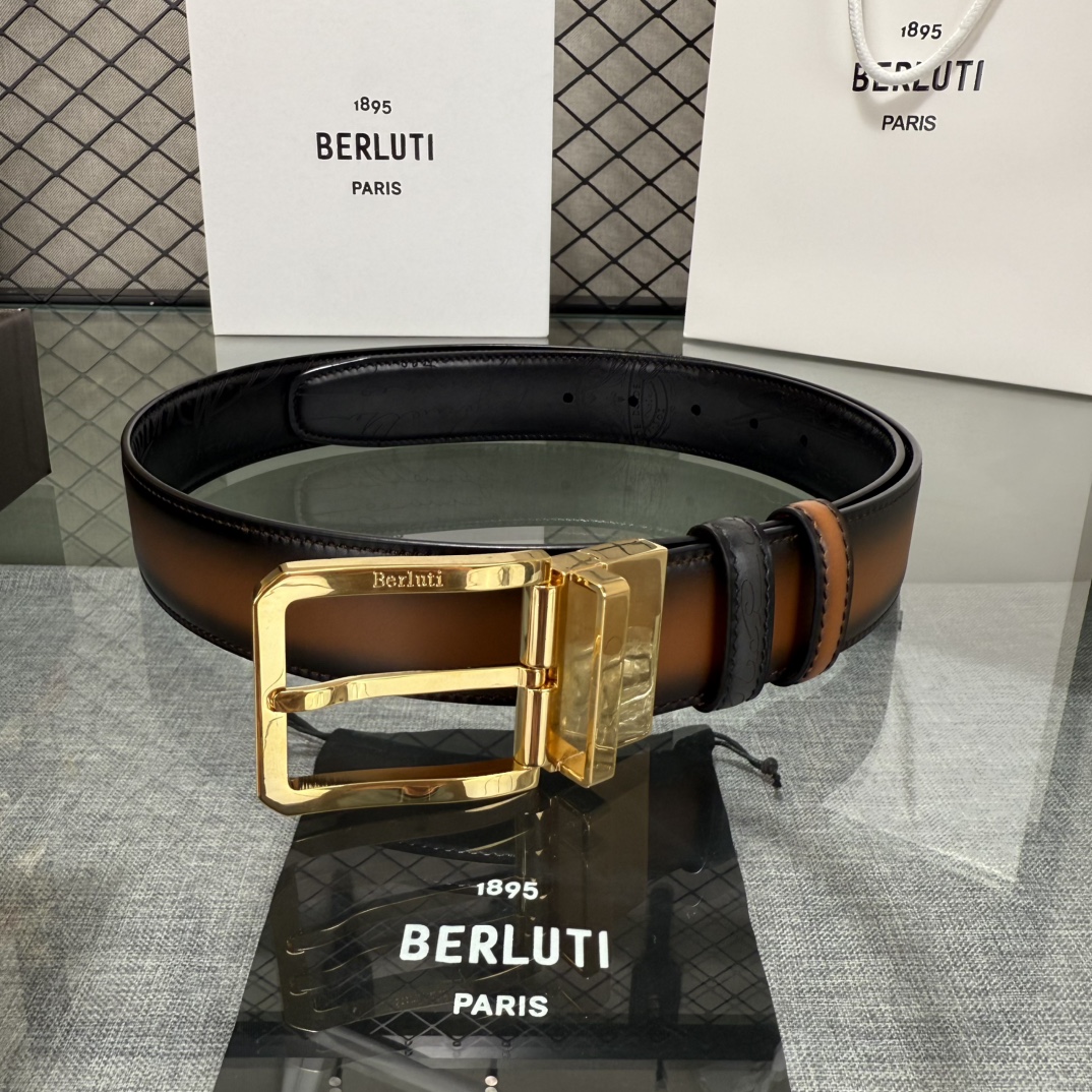 配原包装3.5宽Berluti 布鲁提 新款上新🆕 最新款男士腰带，高端质感感受，顶级擦色小牛皮质感极好