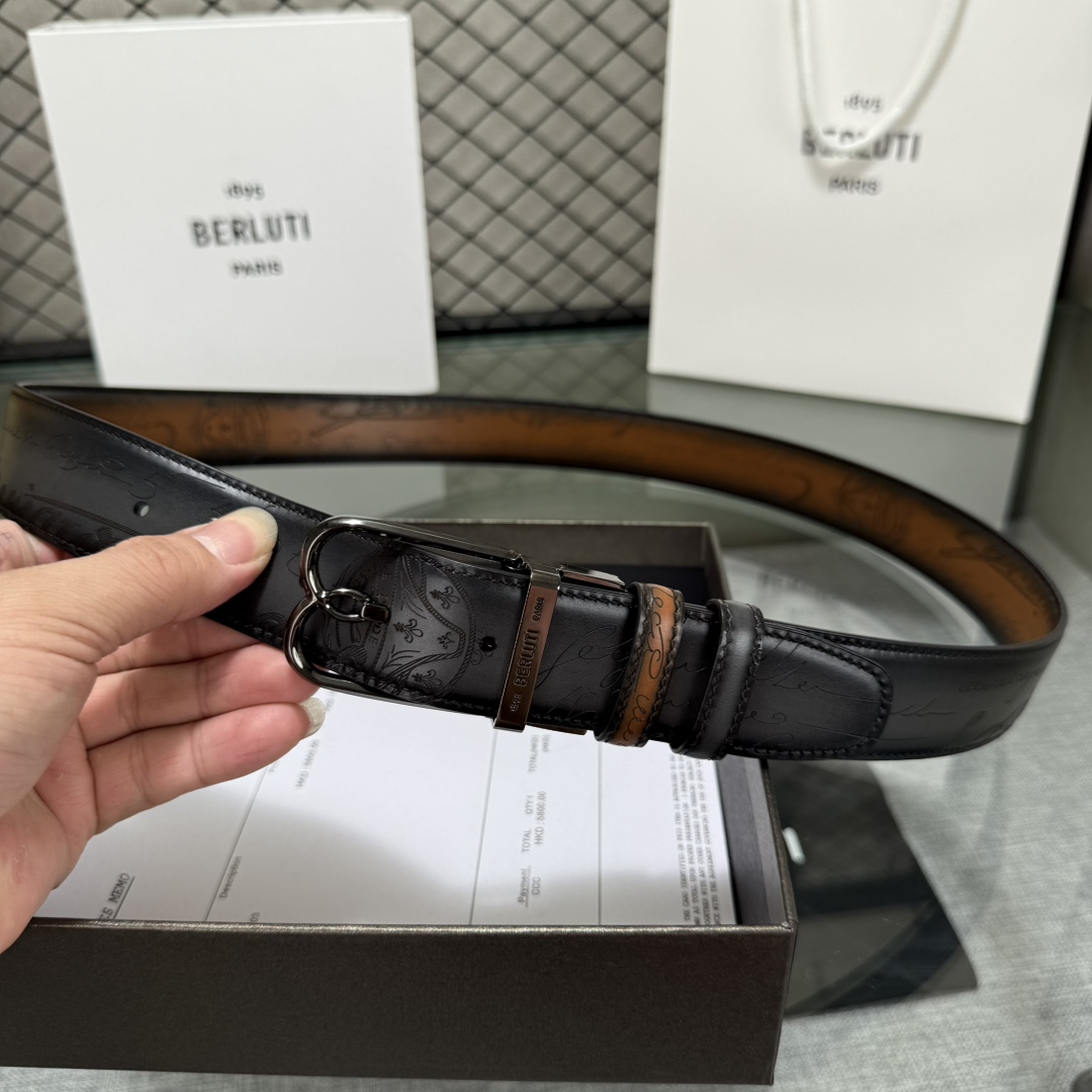 配原包装3.5宽Berluti 布鲁提 新款上新🆕 最新款男士腰带，高端质感感受，顶级擦色小牛皮质感极好