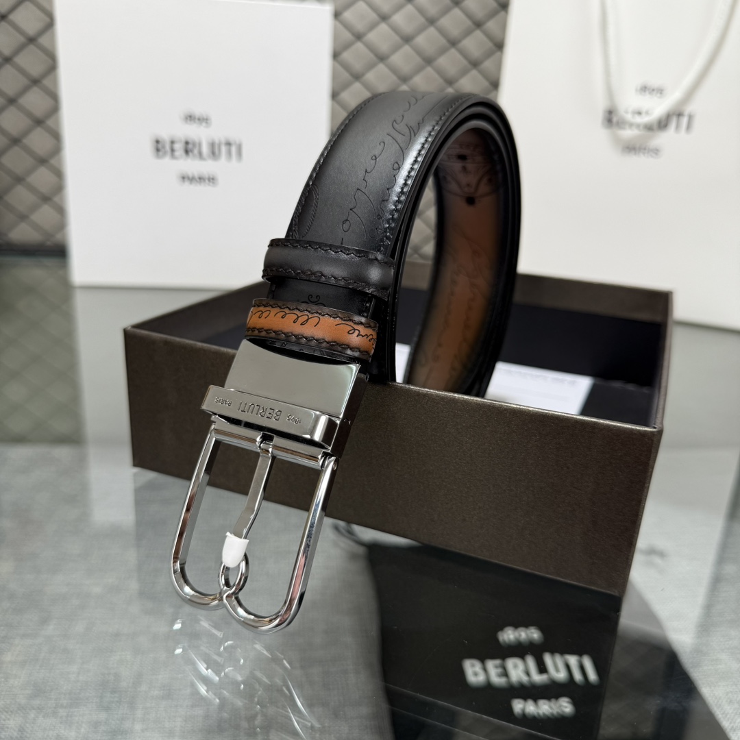 配原包装3.5宽Berluti 布鲁提 新款上新🆕 最新款男士腰带，高端质感感受，顶级擦色小牛皮质感极好