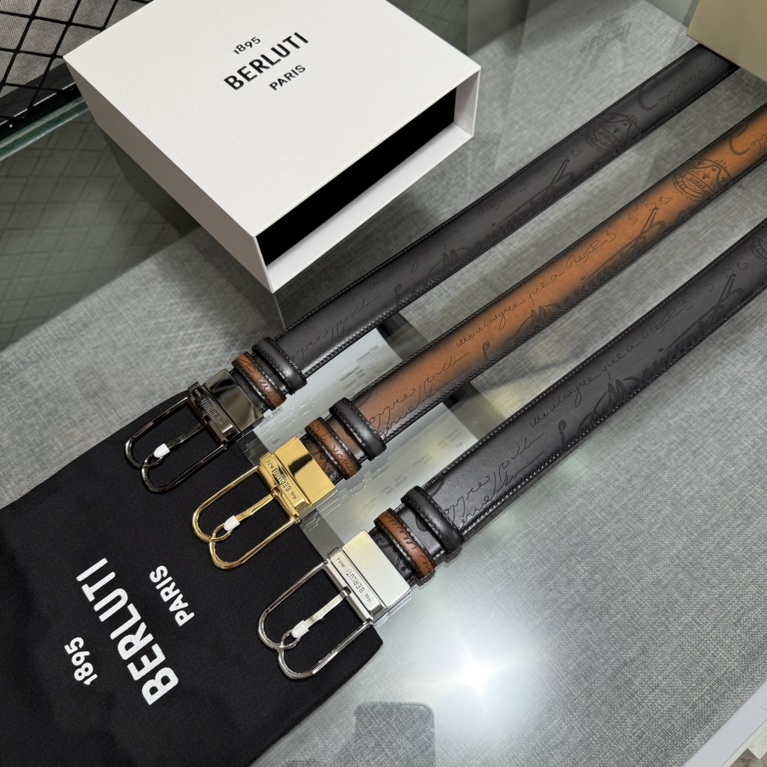 配原包装3.5宽Berluti 布鲁提 新款上新🆕 最新款男士腰带，高端质感感受，顶级擦色小牛皮质感极好