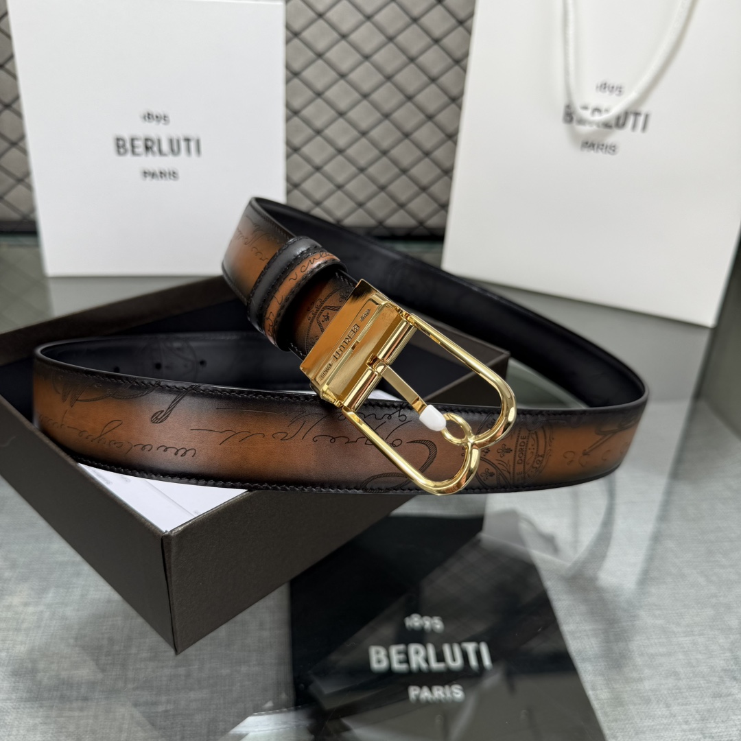 配原包装3.5宽Berluti 布鲁提 新款上新🆕 最新款男士腰带，高端质感感受，顶级擦色小牛皮质感极好