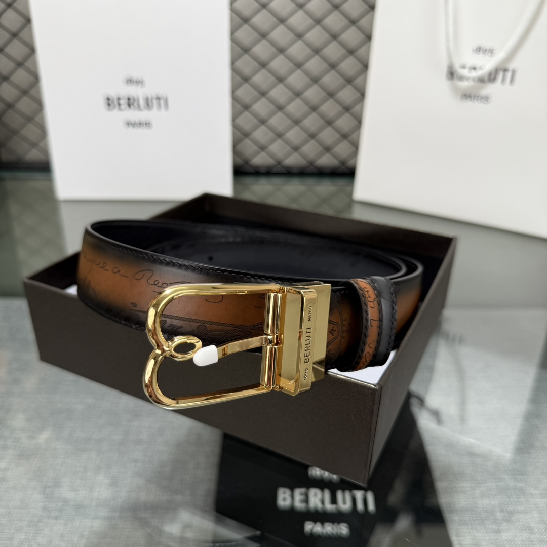 配原包装3.5宽Berluti 布鲁提 新款上新🆕 最新款男士腰带，高端质感感受，顶级擦色小牛皮质感极好