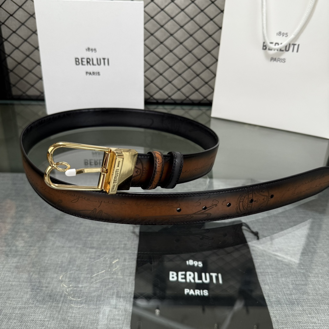 配原包装3.5宽Berluti 布鲁提 新款上新🆕 最新款男士腰带，高端质感感受，顶级擦色小牛皮质感极好